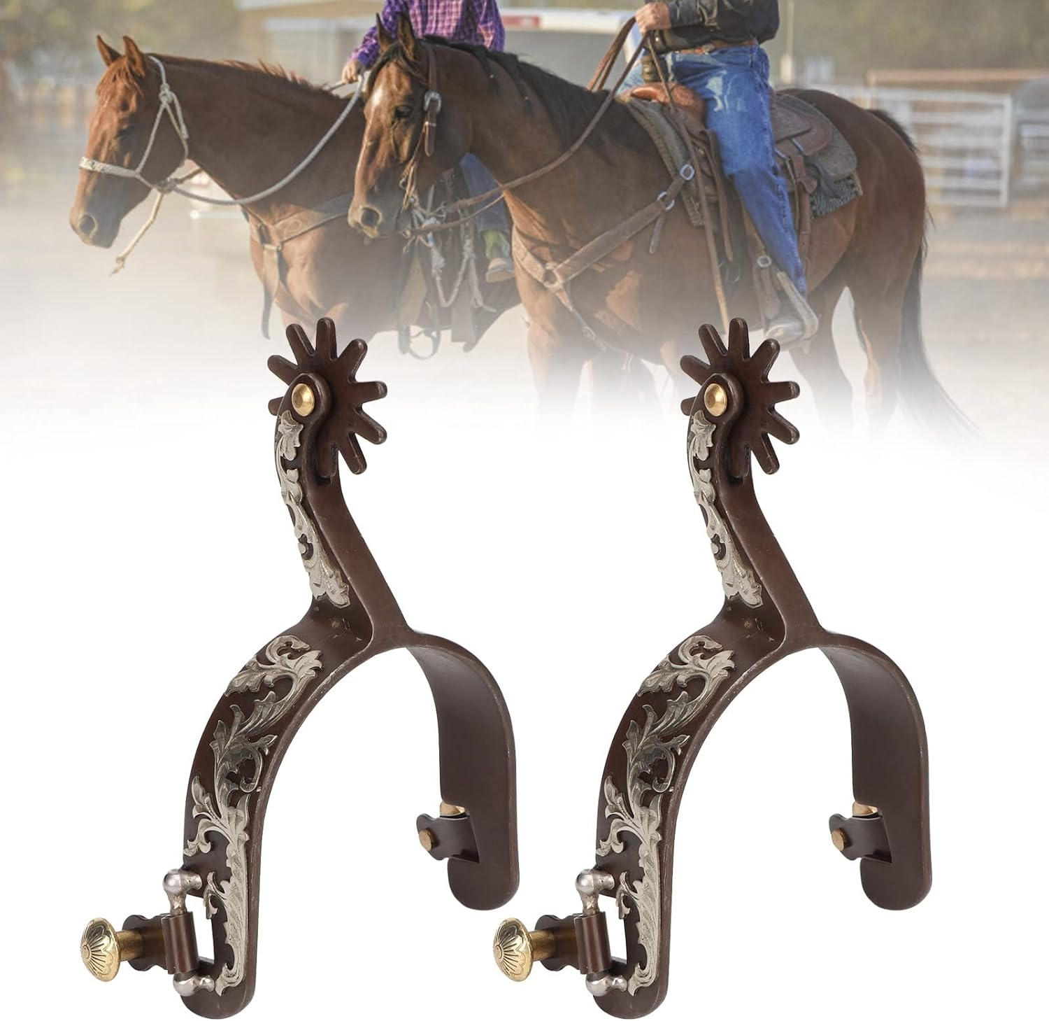 Multifunctional Stainless Steel Horse Spurs, Vintage Antique Brass Design, Turnable Gear for Reminders without Hurting,Style Vintage Carved Spurs image number 5