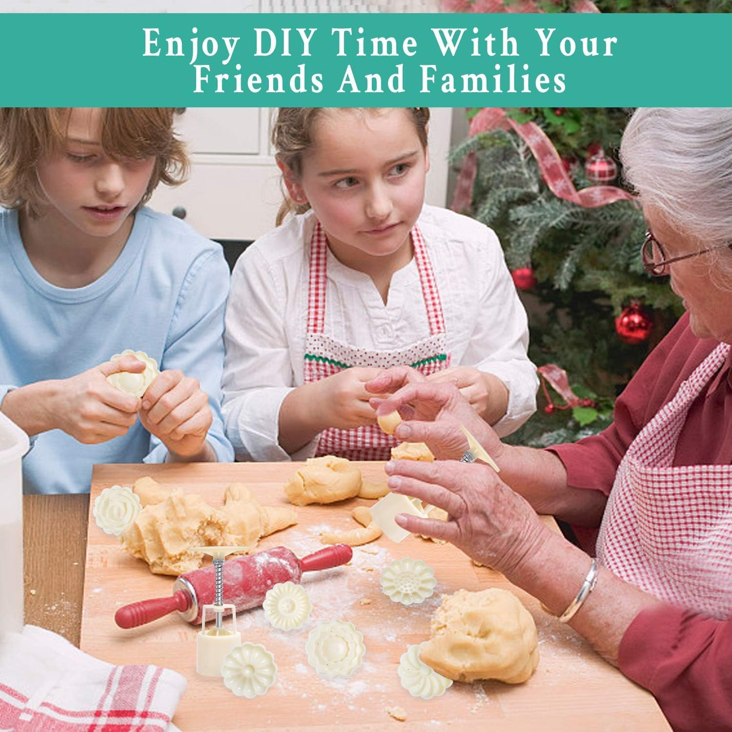 Bath Bomb Mold Kit 2 Pieces Bath Bombs Press with 12 Pieces Stamps for DIY Making Bath Bomb Mooncake Tool image number 6