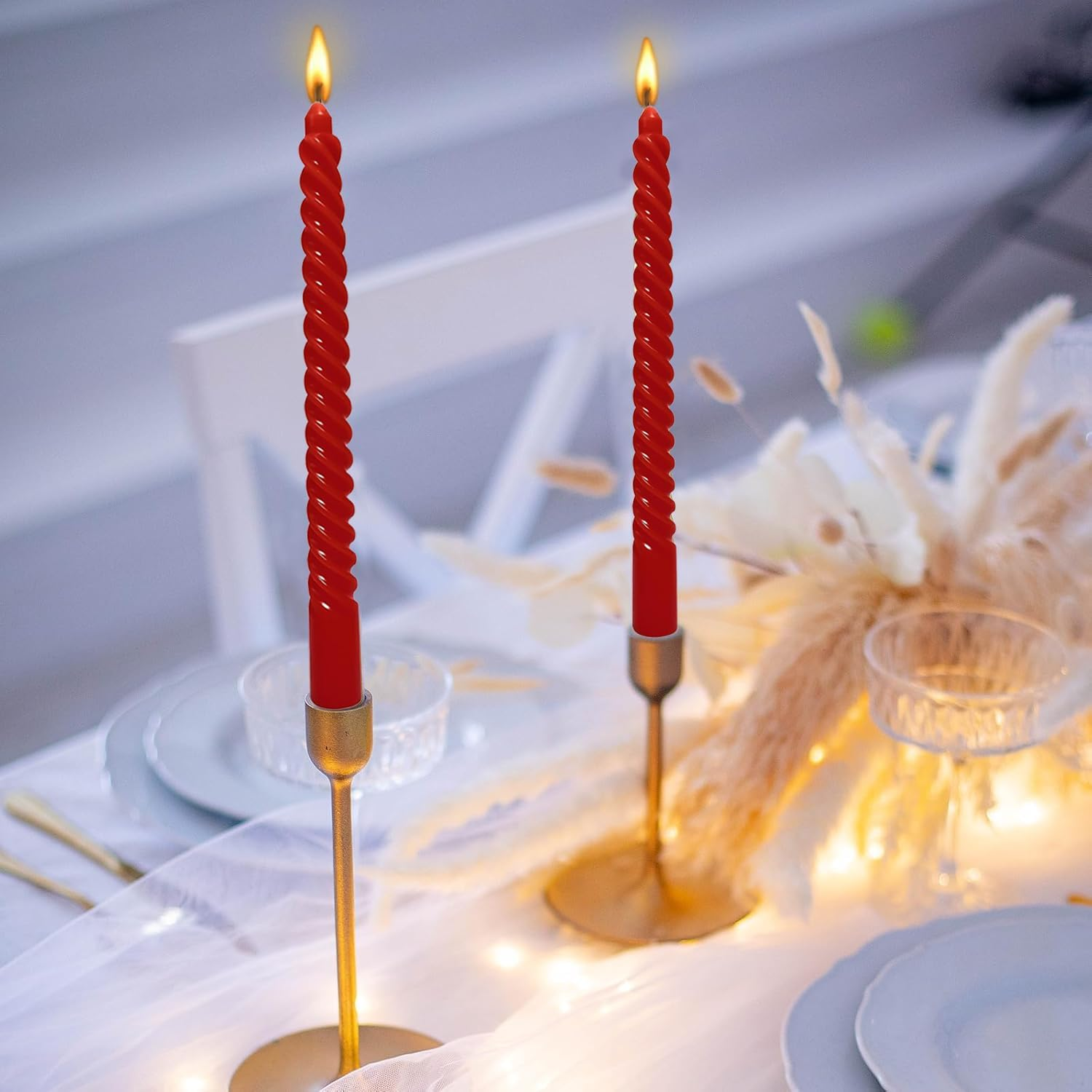 Spiral Taper Candles for Home Decoration, 12 Pack Candles (25Cm / 10 Inch) for Wedding Dinner Party Holiday Birthday Celebration, Dripless and Smokeless (Red) - Red image number 2