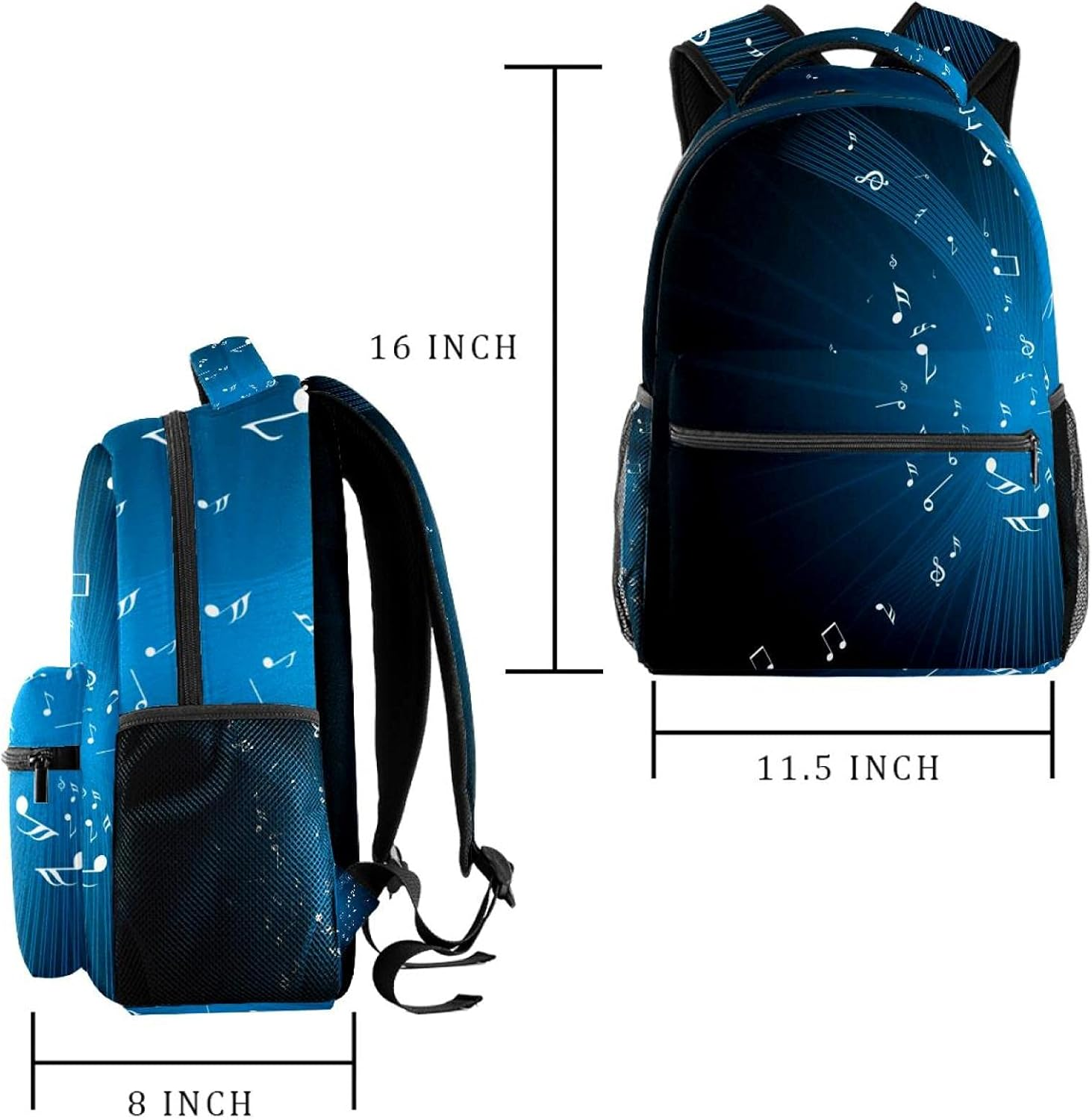 Blue Musical Note Backpack Students Shoulder Bags Travel Bag College School Tote Backpacks image number 5