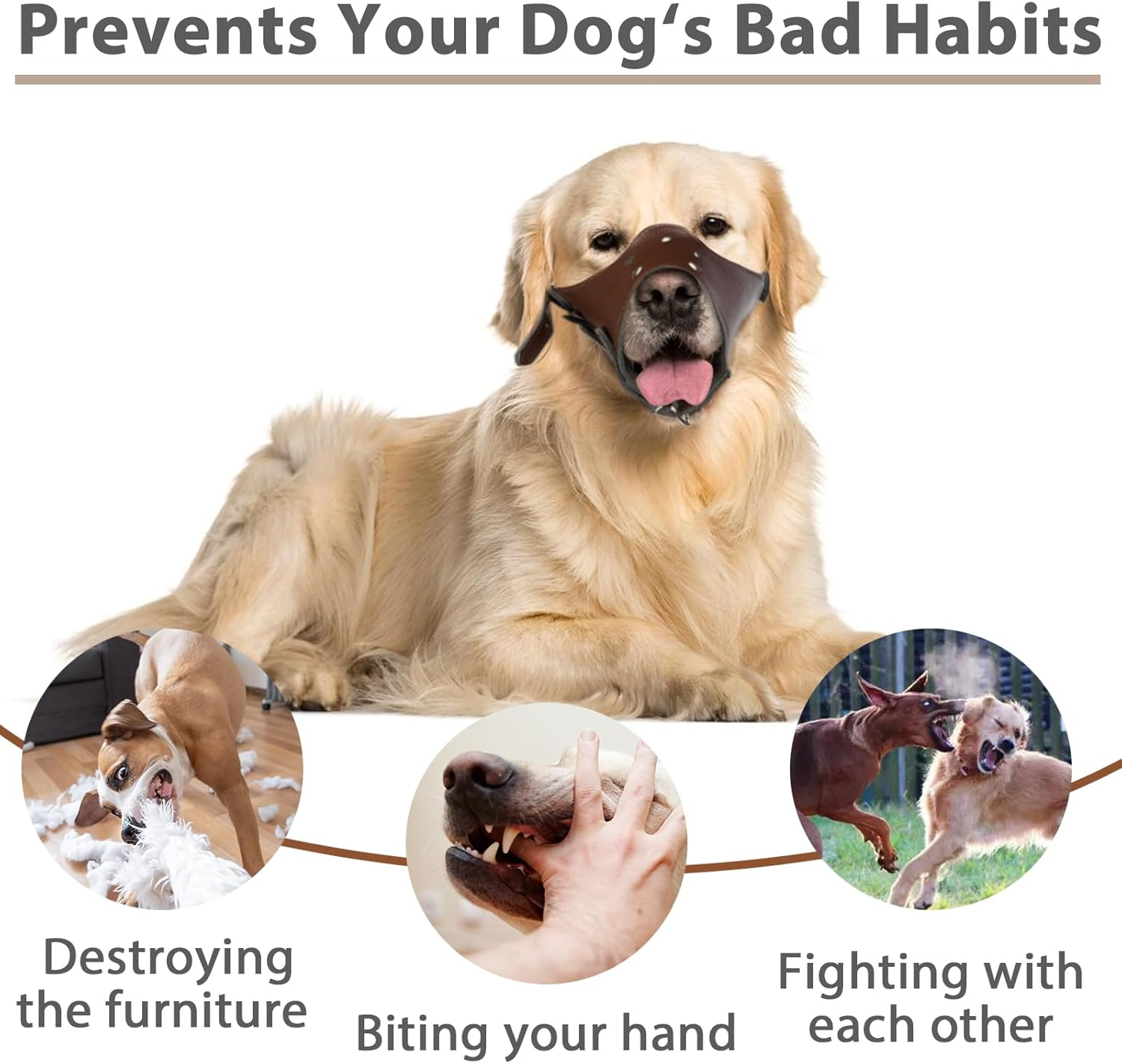 BARKLESS Dog Muzzle Leather, Comfort Secure Anti-Barking Leather Dog Muzzle for Small Medium Large Dogs, Breathable and Adjustable, Allows Drinking and Panting, Used with Collars image number 6