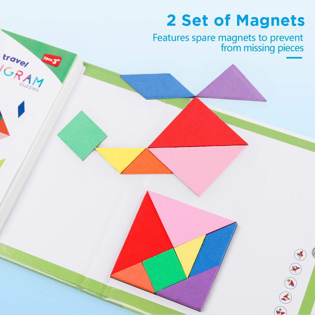 Travel Tangram Puzzle with 2 Set Magnetic Plate- Road Trip Tangoes Games with Solution - IQ Book Educational Toy Brain Teaser for Kid Challenge image number 6