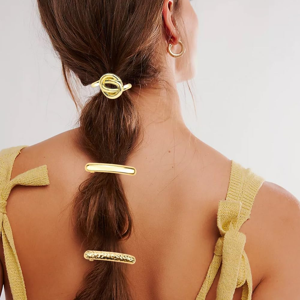 6PCS Metal Gold Hair Cuffs for Ponytails Geometric Elastic Hair Clips High Ponytail Hair Buckles Decorative Barrettes Strong Hold Hair Accessories for Women (Gold+Silver) image number 3