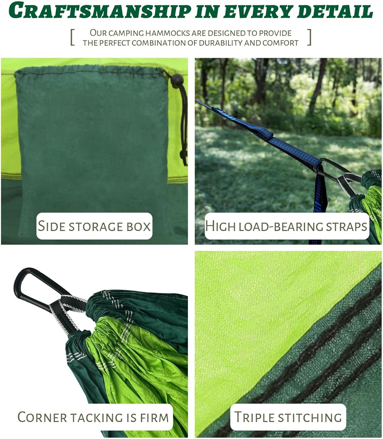 Ultralight Travel Camping Hammock | 450 Lbs Load Capacity, Breathable, Quick-Drying Parachute Nylon | 2 X Premium Carabiners, 2 X Nylon Slings Included | Suitable for Outdoor and Indoor Gardens image number 1