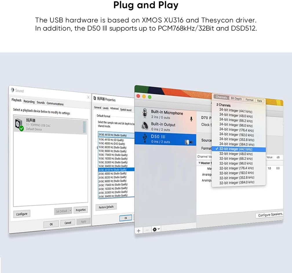 Topping D50 III 2*ES9039Q2M DAC, Usb/Bt5.1/Optical/Coaxial to RCA/TRS Audio DAC, Type-C Bluetooth 5.1 SPDIF Input Digital-Analog Converter, Hi-Res Audio DAC, Home Audio DAC with 12V Trigger (Silver) image number 3