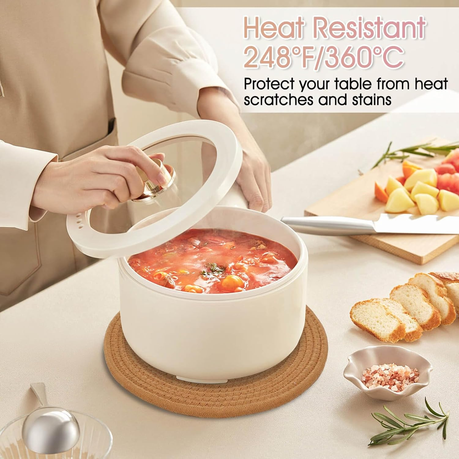 Trivets for Hot Pots and Pans, 6 Pieces Boho Rivets for Hot Dishes, Pot Holders for Kitchen, Hot Pads for Countertops, Boho Home Decor, House Essentials for New Home, 11.8 Inches and 7 Inches - Grey image number 7