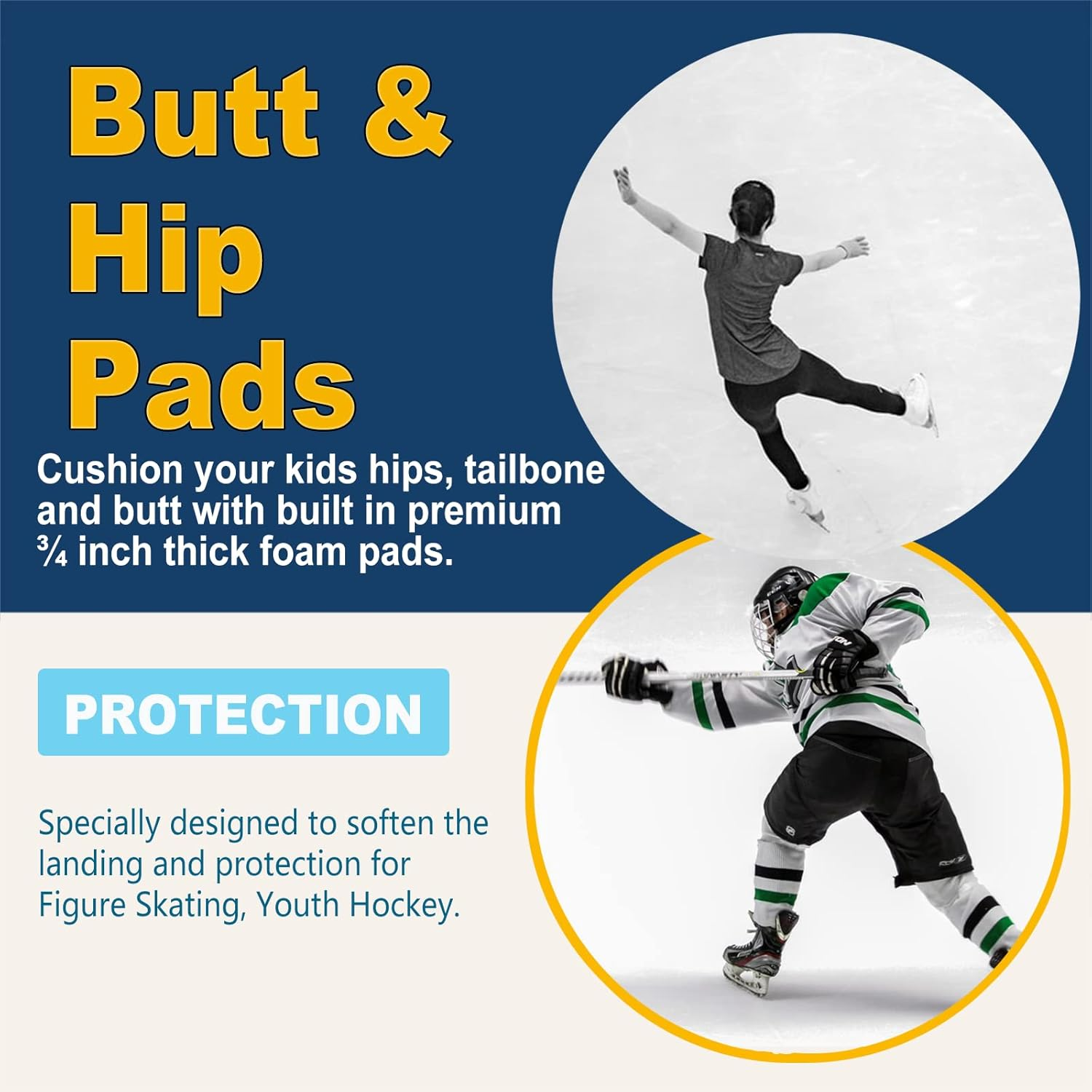 Kids Butt Pad Shorts for Skating Snowboarding Ski Hockey, Hip Tailbone Protective Padded Shorts for Youth Child image number 5