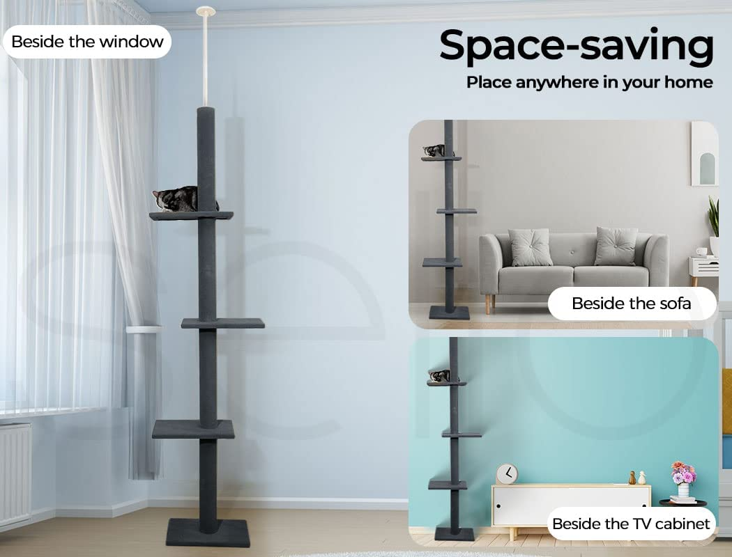 Pawz Scratching Post Furniture Condo Tower House High Ceiling Cat Tree Scratcher, Black - Brown image number 3