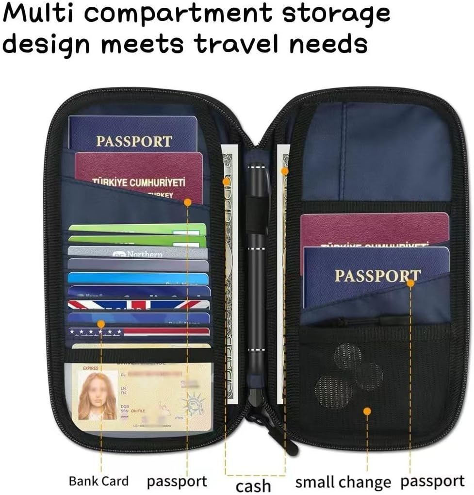 Passport Holder, RFID Travel Wallet for Men and Women, Travel Passport Holder with Multiple Compartments, Document Organizer for Cards, Boarding Pass, Money (Black) image number 4