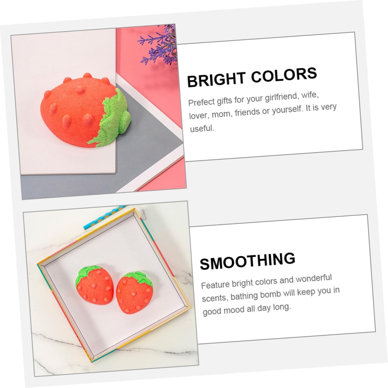 IWOWHERO 4Pcs Bathing Bomb Strawberry Shape Salt Bath Bomb for Women Boys and Girls Bubble Bath Essential Oil image number 6