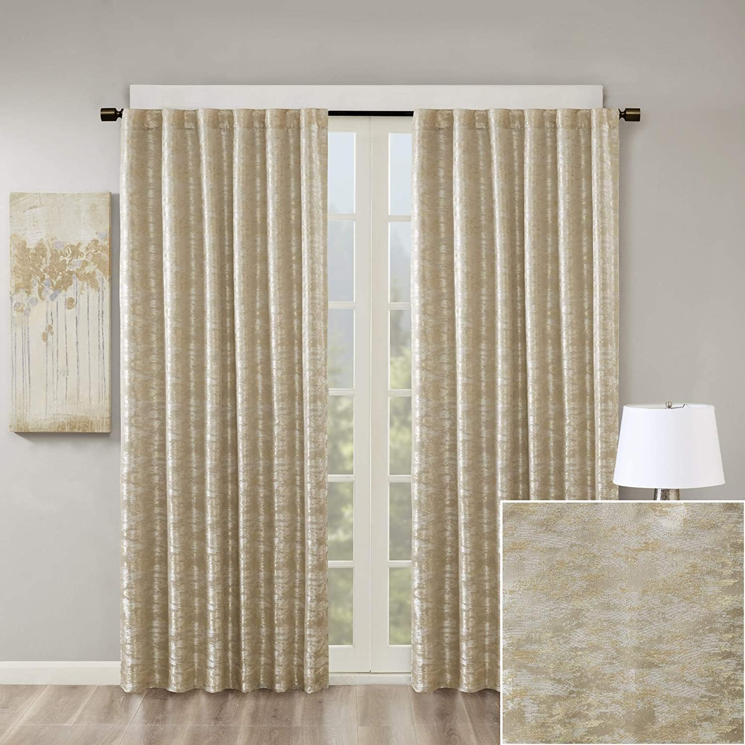 Sun Smart Cassius, Single Total Blackout Curtain for Bedroom, Luxurious Sheen Marble Jacquard, Window Treatment Panel, Rod Pocket Top, Easy to Hang, Fits 1.25" Rod, Machine Washable, 50" X 84" Gold image number 5
