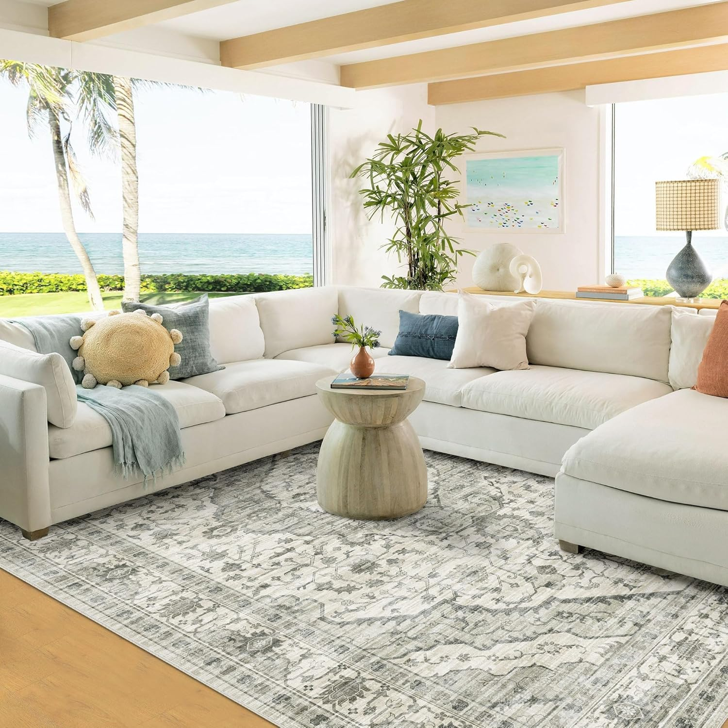 Area Rugs for Living Room Boho Large Area Rug Vintage Machine Washable Rugs Carpet Non-Slip Distressed Carpet Area Rugs Print Floor Rug Mat for Livingroom,Bedroom, Office (Creamgreen, 200X300CM) image number 4