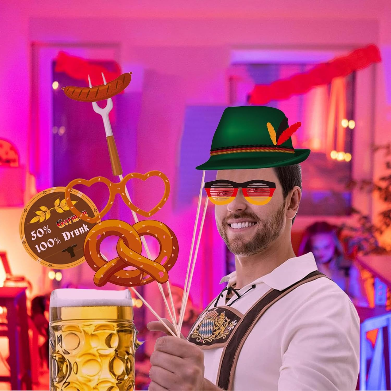 Oktoberfest Photo Prop, Oktoberfest Photo Booth Props - Vista Print 21 Photo Booth Props Oktoberfest Accessories,Sausage Beer Theme Festival Hats and Glasses Oktoberfest Party Decoration image number 2