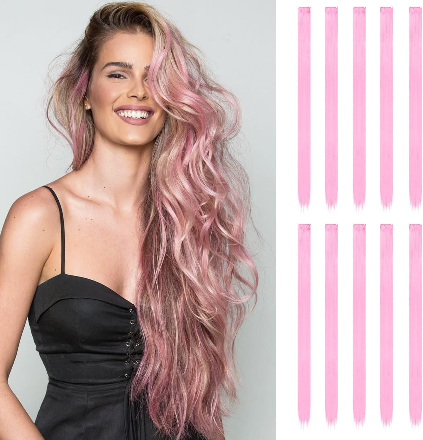 10 Pcs Purple Hair Extensions | 22 in Long Straight Fake Hair | Clip in Hair Extension | Hair Accessories for Girls (Light Purple)