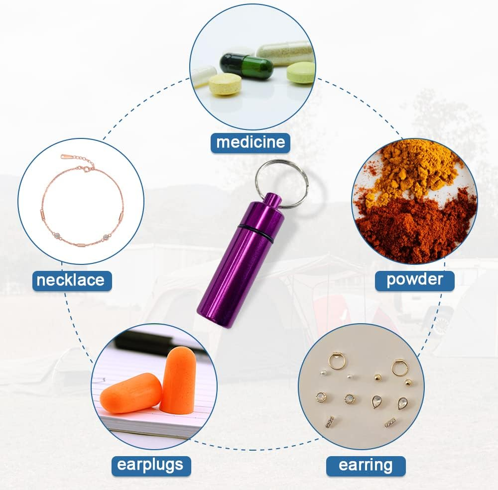 8 Colors Small Portable Pill Box Keychain, Waterproof Aluminium Alloy Mini Pocket Pill Case Container, Metal Pill Holder Earplug Organizer for Travel, Small image number 4