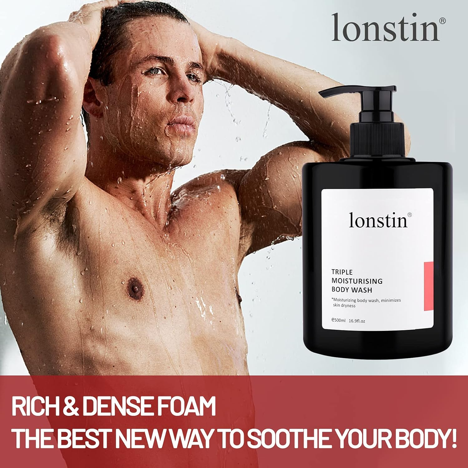 Lonstin Shower Gel Body Wash, Argan Oil Shower Gel for Instant Soft Skin and Permanent Care Triple Moisturising Shower Gel for Sensitive & Damaged Skin for Men and Women, 16.9 Fl Oz image number 5