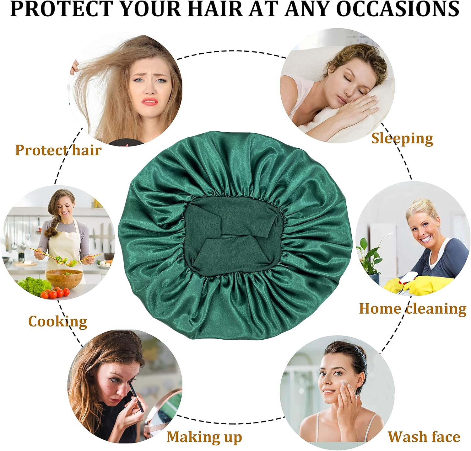 2PCS Large Satin Bonnet,Silk Bonnet Hair Wrap for Sleeping,Sleep Cap with Elastic Soft Band,Big Bonnets for Women Hair Care