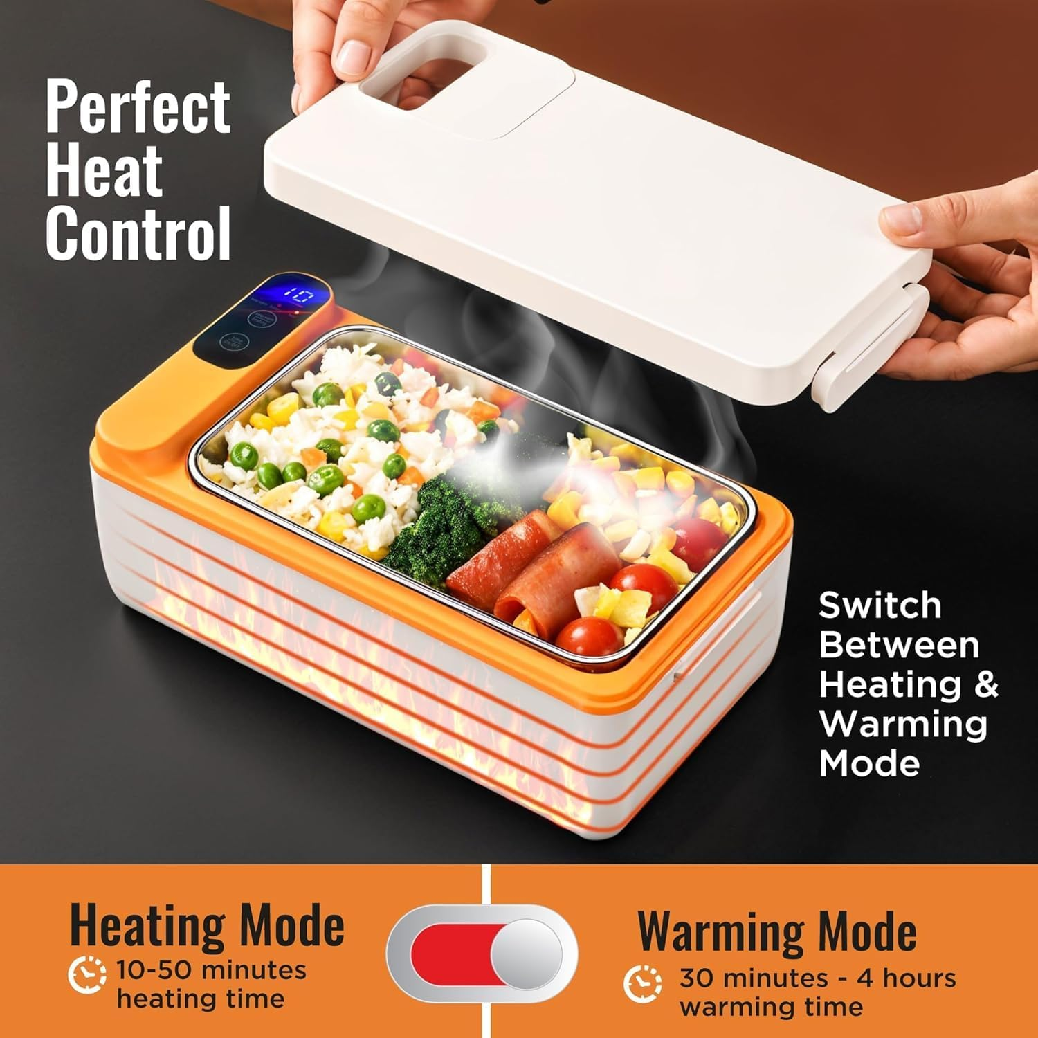 Bestbless Rechargeable Electric Heated Lunch Box - Cordless Portable Food Timer Heater Keep Hot Meal - Portable Self-Heating Food Warmer for Office, Picnic, Car & Outdoor Use