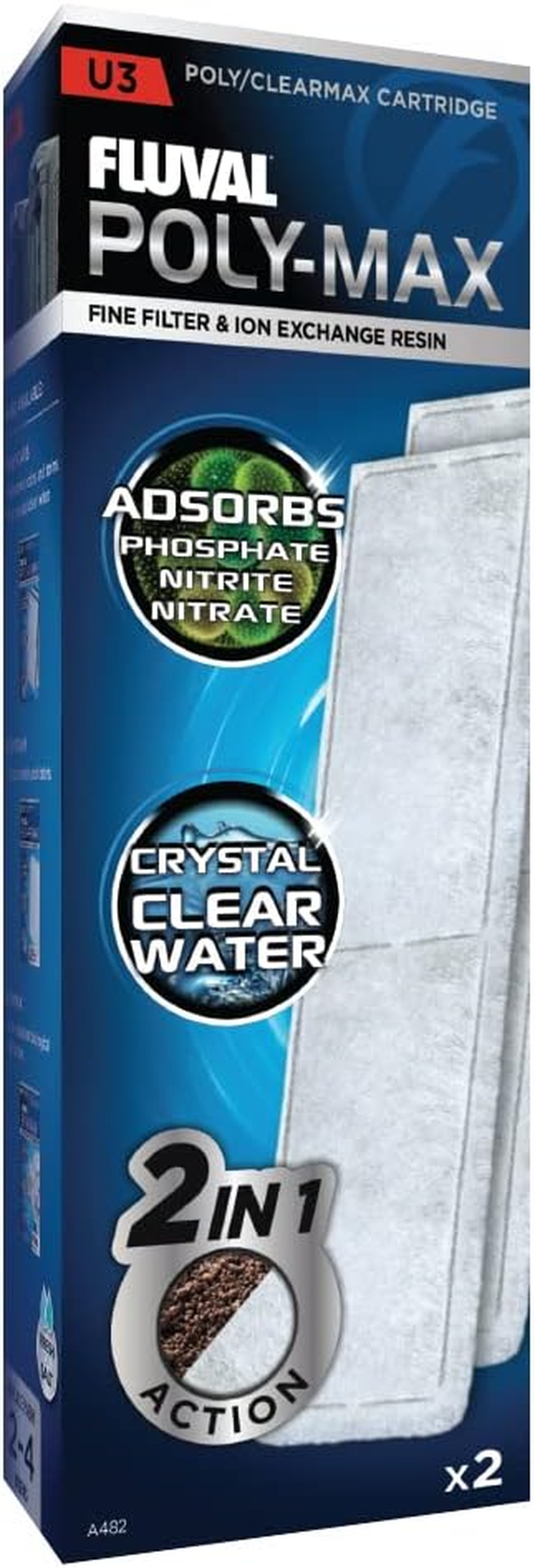 Fluval U3 Poly-Max Cartridge, Replacement Underwater Aquarium Filter Media, 2-Pack, A482 image number 2