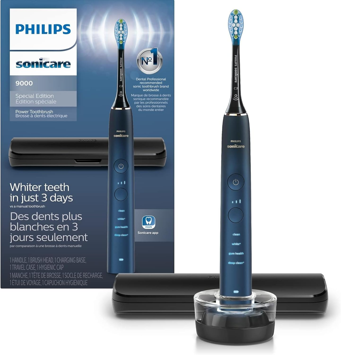 Philips Sonicare Diamondclean 9000 Rechargeable Sonic Electric Toothbrush with App, Built-In Pressure Sensor, 4 Clean Modes & 3 Intensities, Navy, HX9911/96 image number 5