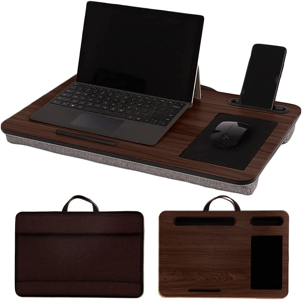 Multifunction Laptop Stand for Desk-Home Bed Sofa Lapdesk Lapgear-Fits up to 17" Laptop Desk-Built in Mouse Pad for Notebook, Macbook, Tablet- Laptop Table with Tablet, Pen & Phone Holder(Wood Grain)-Laptop Accessories Laptop Holder (Iron Grey Oak)