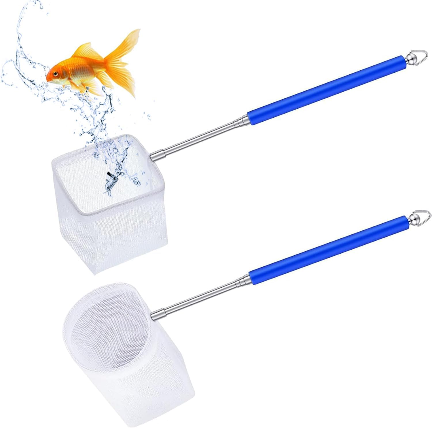 2Pcs Small Telescopic Shrimp Net, Aquarium Shrimp Net, Mini Telescopic Fish Net for Small Fish, Shrimp, Insect,Mini Telescopic Aquarium Fish Net(Square Net+Round Net)
