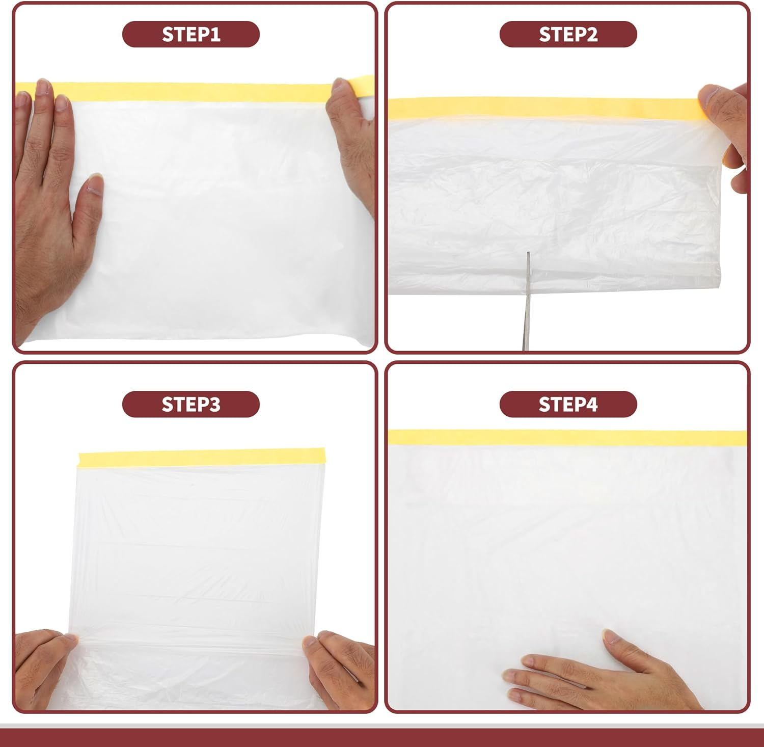 X AUTOHAUX 1 Pcs for Wall Covering Frames Cars Auto Body Paint Supplies Pre-Taped Masking Film Plastic Cover 1000X180Cm / 32.81Ftx70.87" Light Yellow White