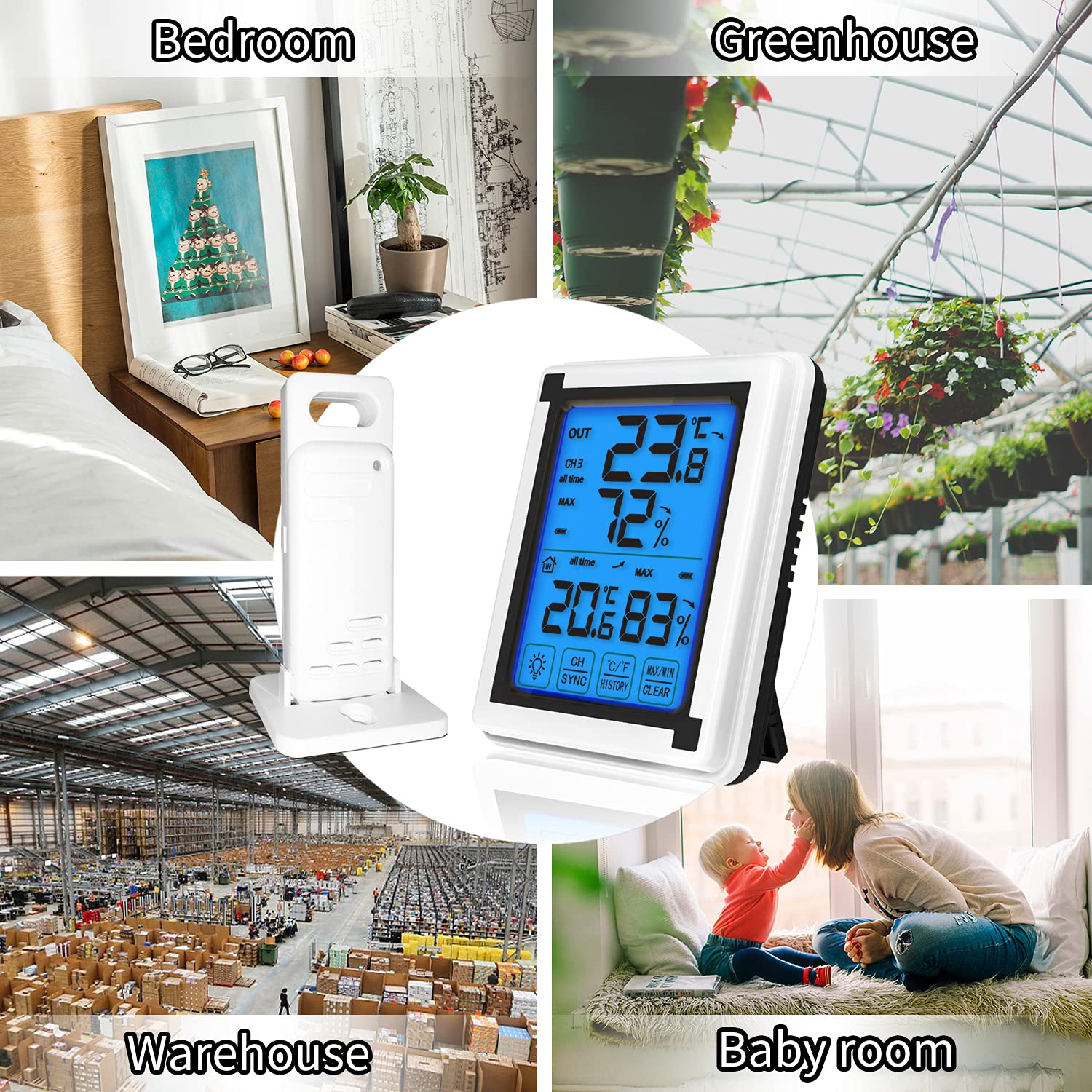 Indoor Digital Hygrometer with Touchscreen Backlight Temperature Humidity Gauge Meter for Home Office Greenhouse image number 3