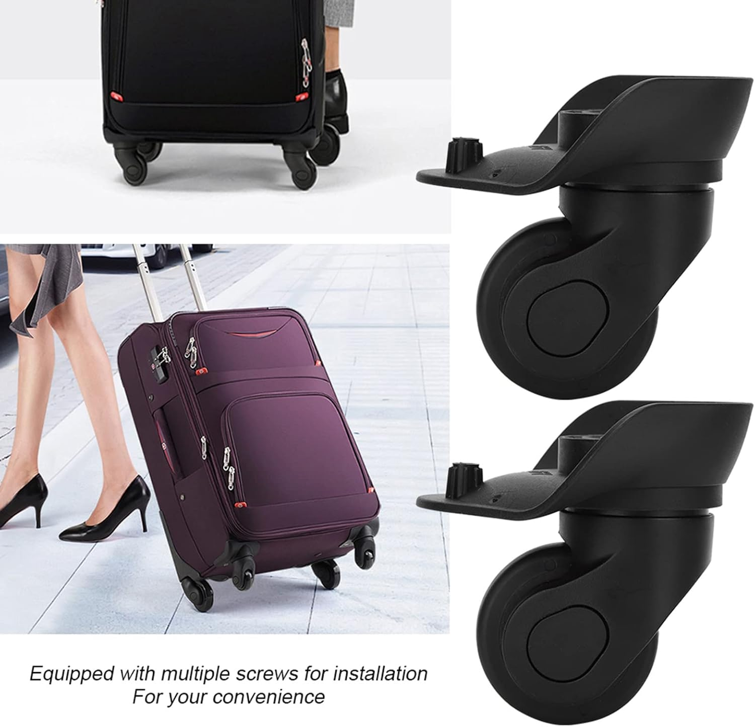 A Pair Luggage Replacement Wheels, Black Suitcase Single Row Wheel, Universal Luggage Replacement Outdoor Supplies, Silent Quiet Practical Wheel, Easy to Install Wheel for Travel image number 2