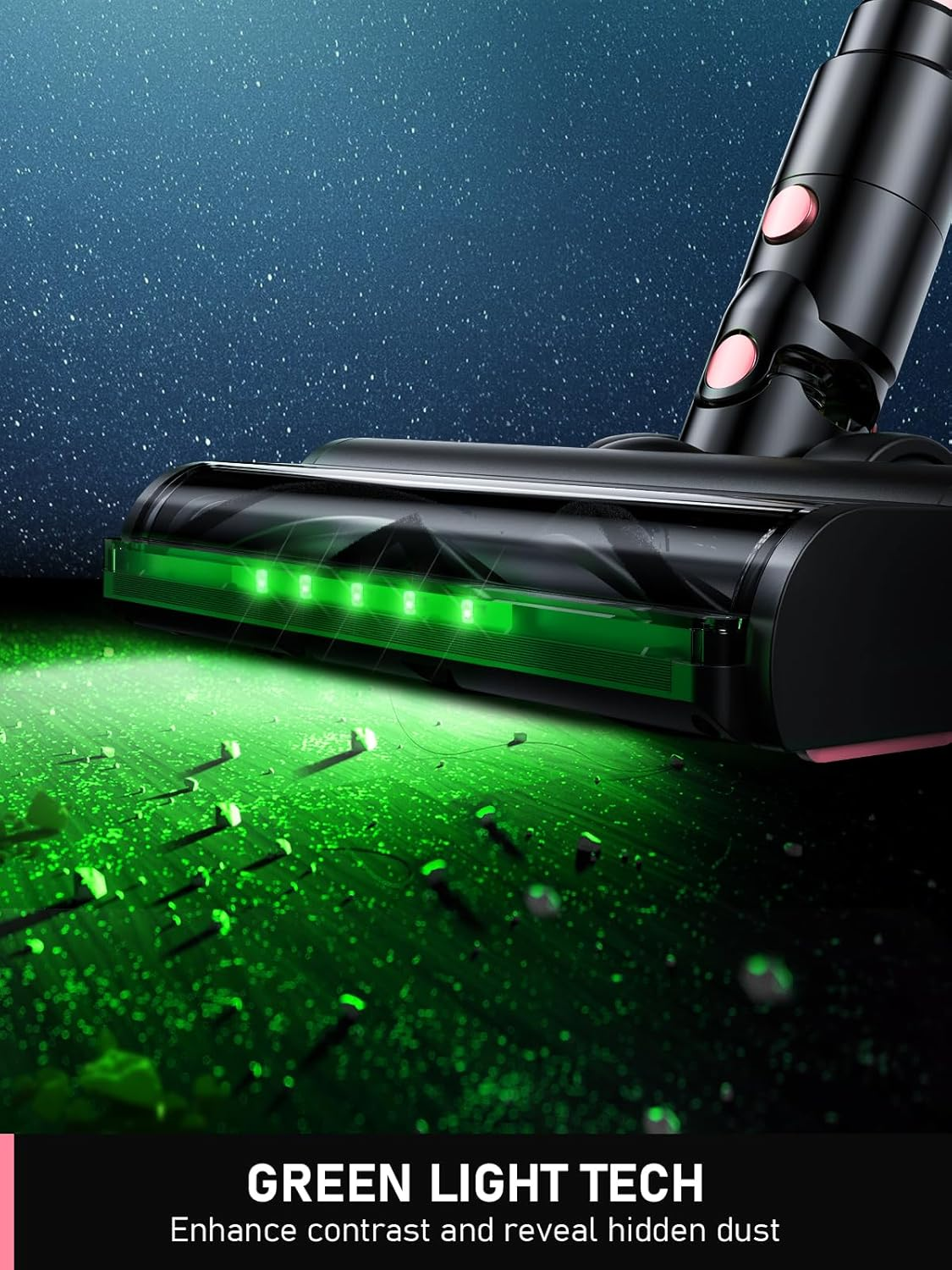 Cordless Vacuum Cleaner, 8 in 1 Powerful Suction Lightweight Vacuum Cleaner for Home, LED Display, 3 Suction Modes, 40Mins Detachable Battery Vacuum for Hard Floor Carpet Pet Hair, Pink image number 4