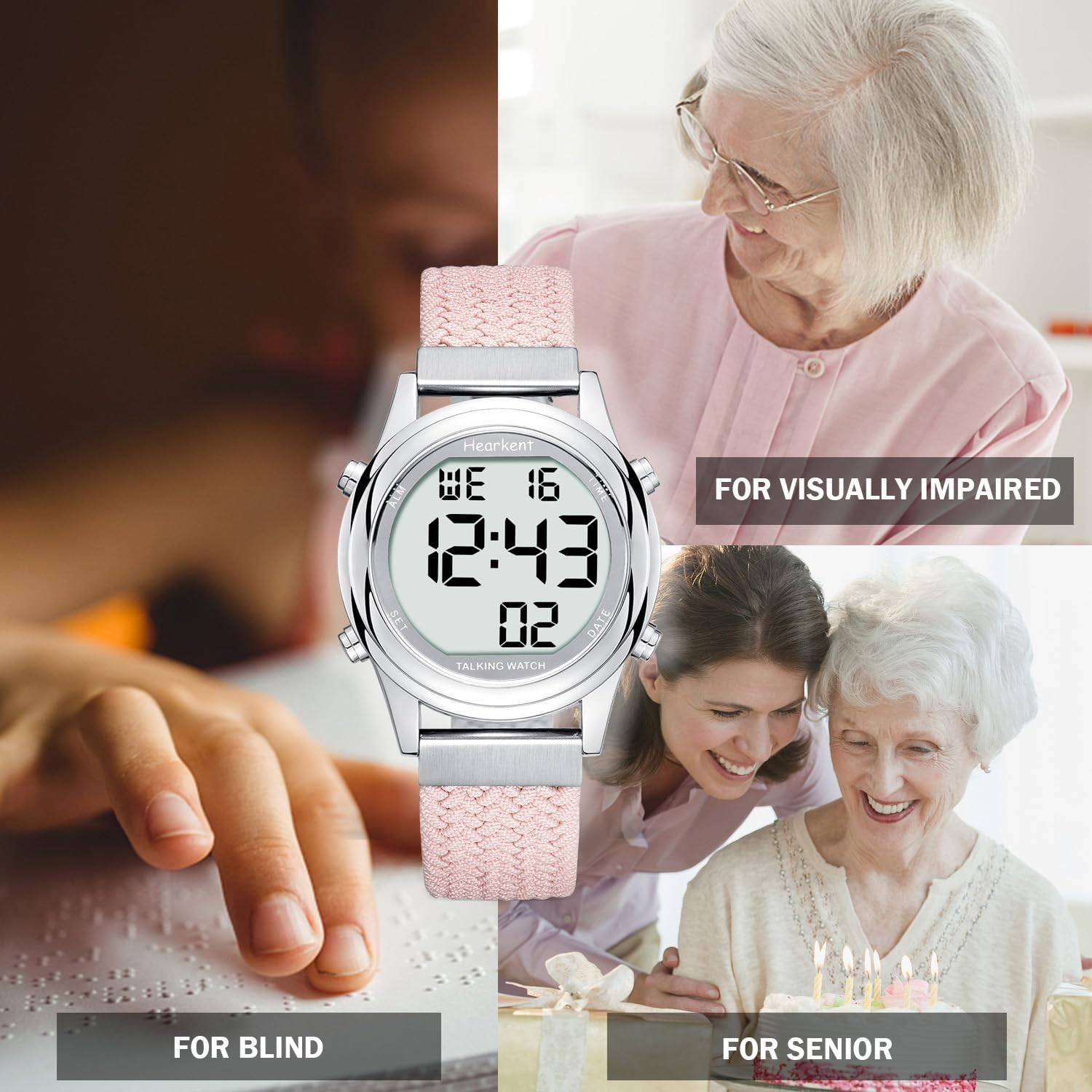 Hearkent Talking Watch for Women, Loud Clear Voice for Elderly Blind or Visually Impaired, Large Number Watch for Seniors - Black image number 4