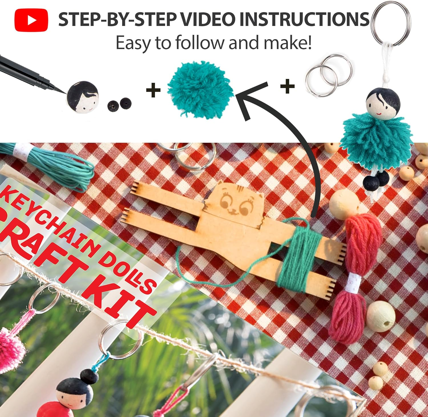 Chalk and Chuckles Keychain Dolls - Art and Craft Kit for Girls 9-12, Make 15 Keychains, DIY Creative Toys for Kids, Girls Age 8+ Year Old and Up, Adults