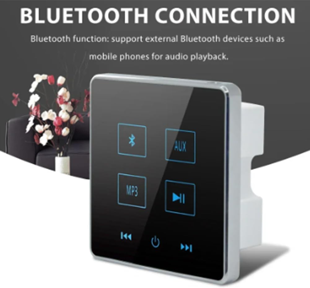 Home Theater Bluetooth Wall Amplifier Touch Screen Music Panel Home Background Audio System Support USB TF Card(Black) image number 5