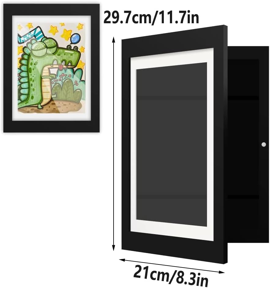 AIMALL A4 Kids Art Display Flip Photo Frames &ndash; 2-Pack Magnetic Front-Opening Picture Frames for Children&rsquo;S Artwork, MDF Composite Pine Wall Mount Frames, Black 11.7X8.3In image number 5
