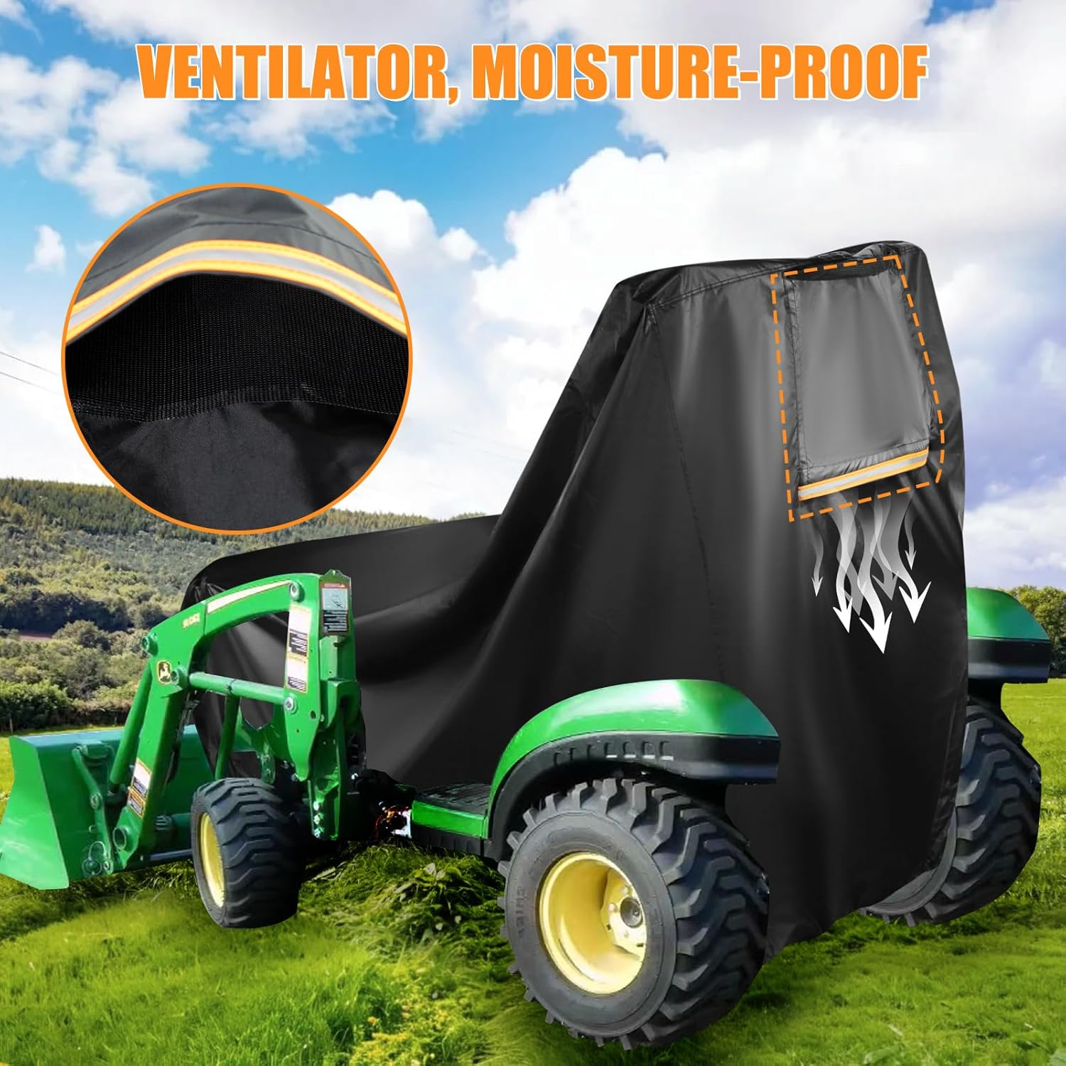 Tractor Cover, Heavy Duty 600D PU Waterproof & UV Resistant Lawn Tractor Cover - 107"L X 31"W X 35"H Half Coverage, Universal Fit for John Deere, Toro, Craftsman, Kubota - Elastic Hem, Buckle Straps image number 1