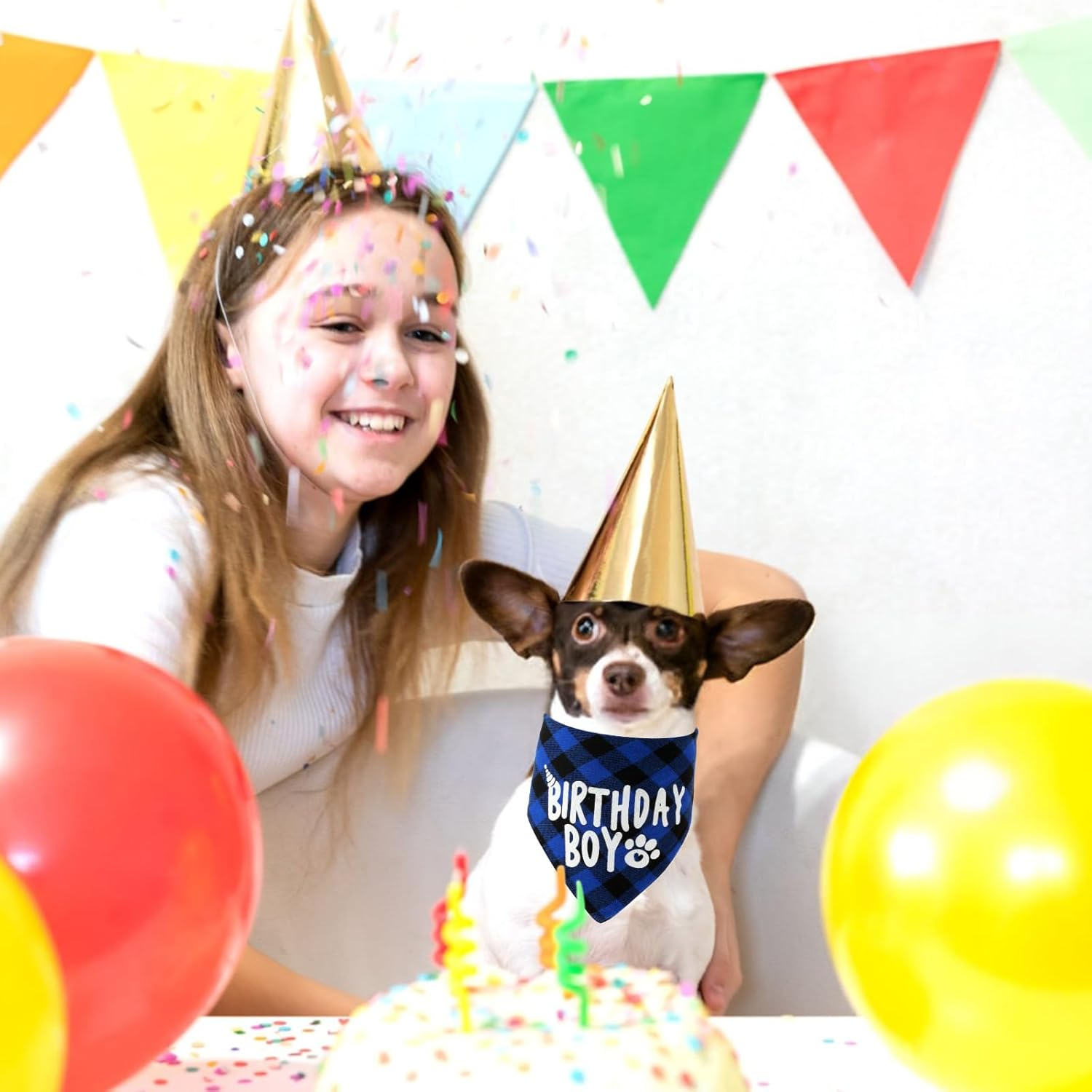 Oruola Birthday Dog Bandana,Birthday Boy Dog Bandana,Dog Birthday Decorations,Long 71Cm/27.95In Triangle Bibs for Multi Sizes Dog,Birthday Boy Bandana for Small Medium Large Dogs Pets Blue Black image number 3