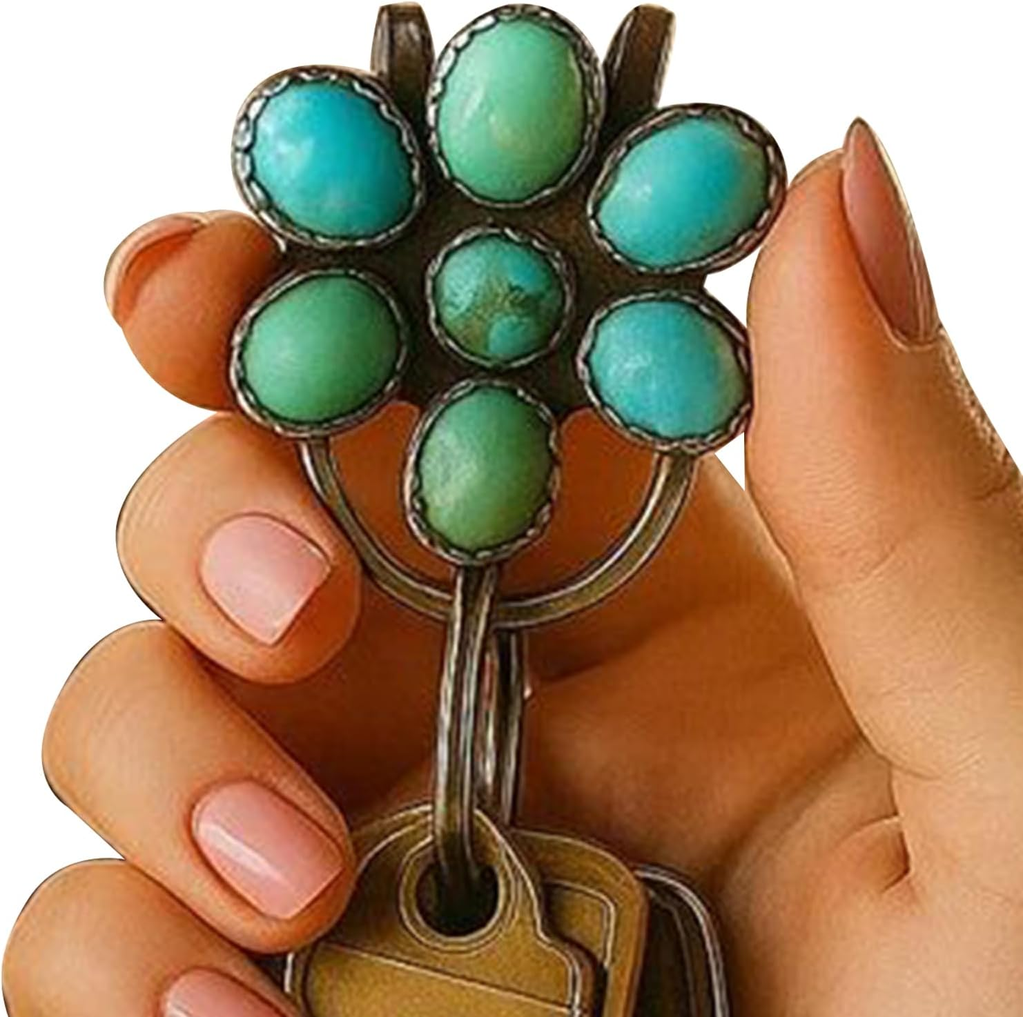 Weqizuerqi Turquoise Flower Keyring Bohemian Turquoise Purses Jewellery, Pendant for Backpacks Jeans Daily Use Home Travel Bag School Party Finder
