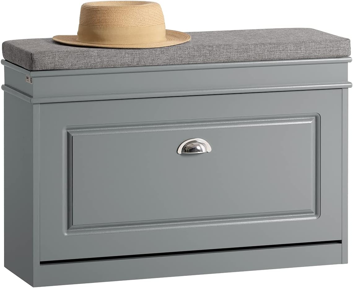 Sobuy Blue Shoe Bench with Seat Cushion and Drawer FSR82-K-B