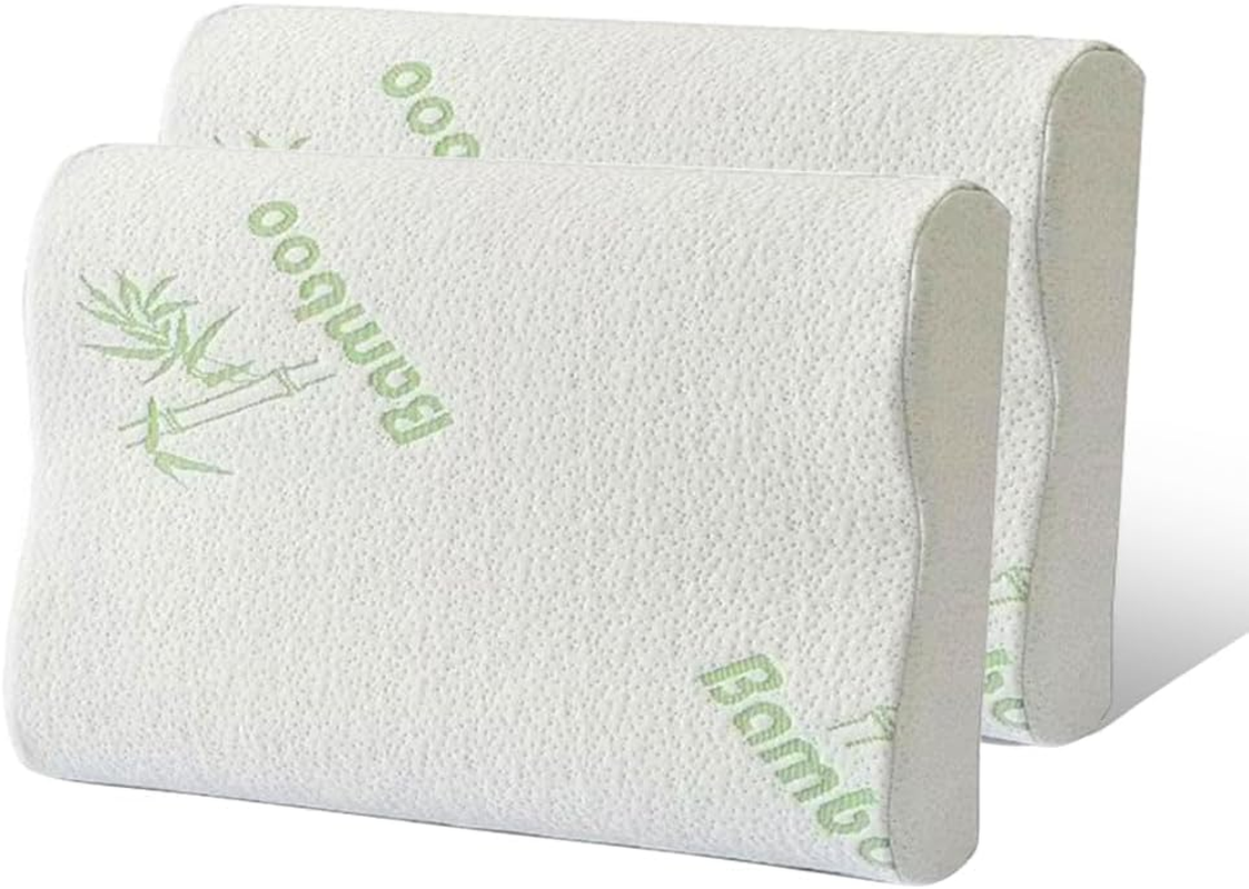 Bed Pillow 2PCS Bamboo Memory Foam Sleep Pillow Contoured Cervical Orthopedic Pillow Neck Support Breath Pillow Back/Stomach/Side Sleeper (M) image number 5