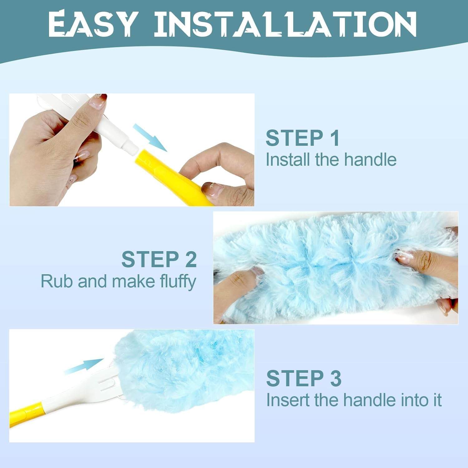 Replacement Duster Handle Extended Handle, 3Pcs Extender Duster Mop Handles,Extendable Duster Mop Handles,Plastic Extender Duster Mop Handle,Dust Handle Mop Extended Compatible with Duster Refill image number 1