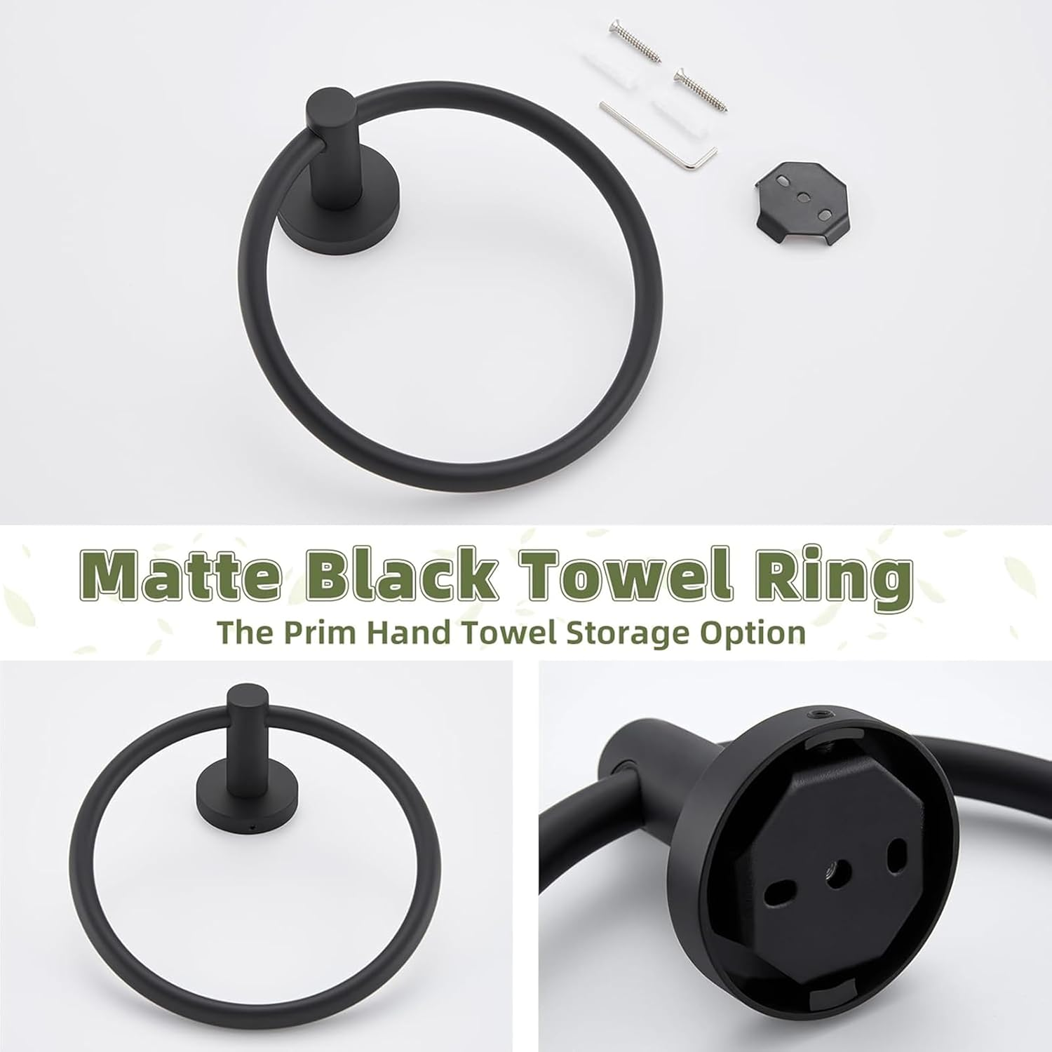 Matte Black Stainless Steel Towel Ring Holder - Wall Mount round Bath Towel Rack, Space Saving Modern Towel Hanger for Bathroom and Kitchen image number 2