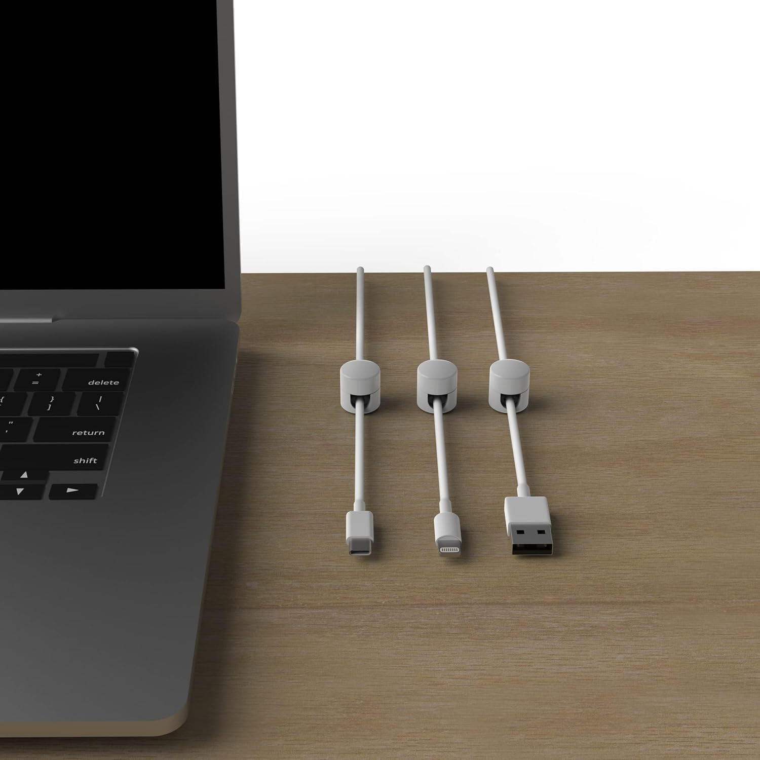 Coehaopike Desk Organization Gun Metal Premium Aluminum Cord Organizers Charger Cable Management Clips for Home Office Stylish, Sturdy, Functional ，Practical| (3 PCS) (White) - Silve image number 4