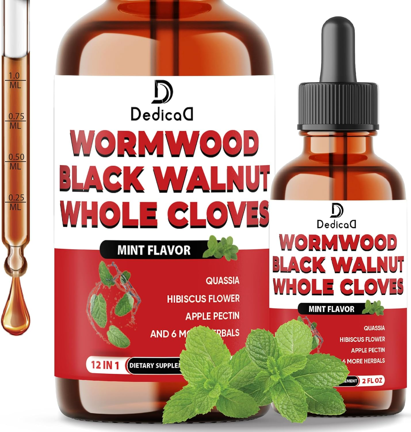 12In1 Wormwood Liquid Drops Added Black Walnut, Whole Cloves and 9 More Herbs - 2 Fl Oz - 60 Days Supply - Mint Flavor image number 6