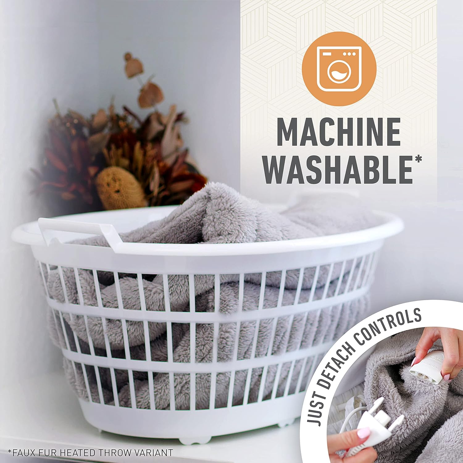 Sunbeam Feel Perfect Sherpa Fleece Heated Throw Blanket Grey, Secure Sleep Protection, 6 Heat Settings, Fast Heat Up, Machine Washable TRF4200 image number 2