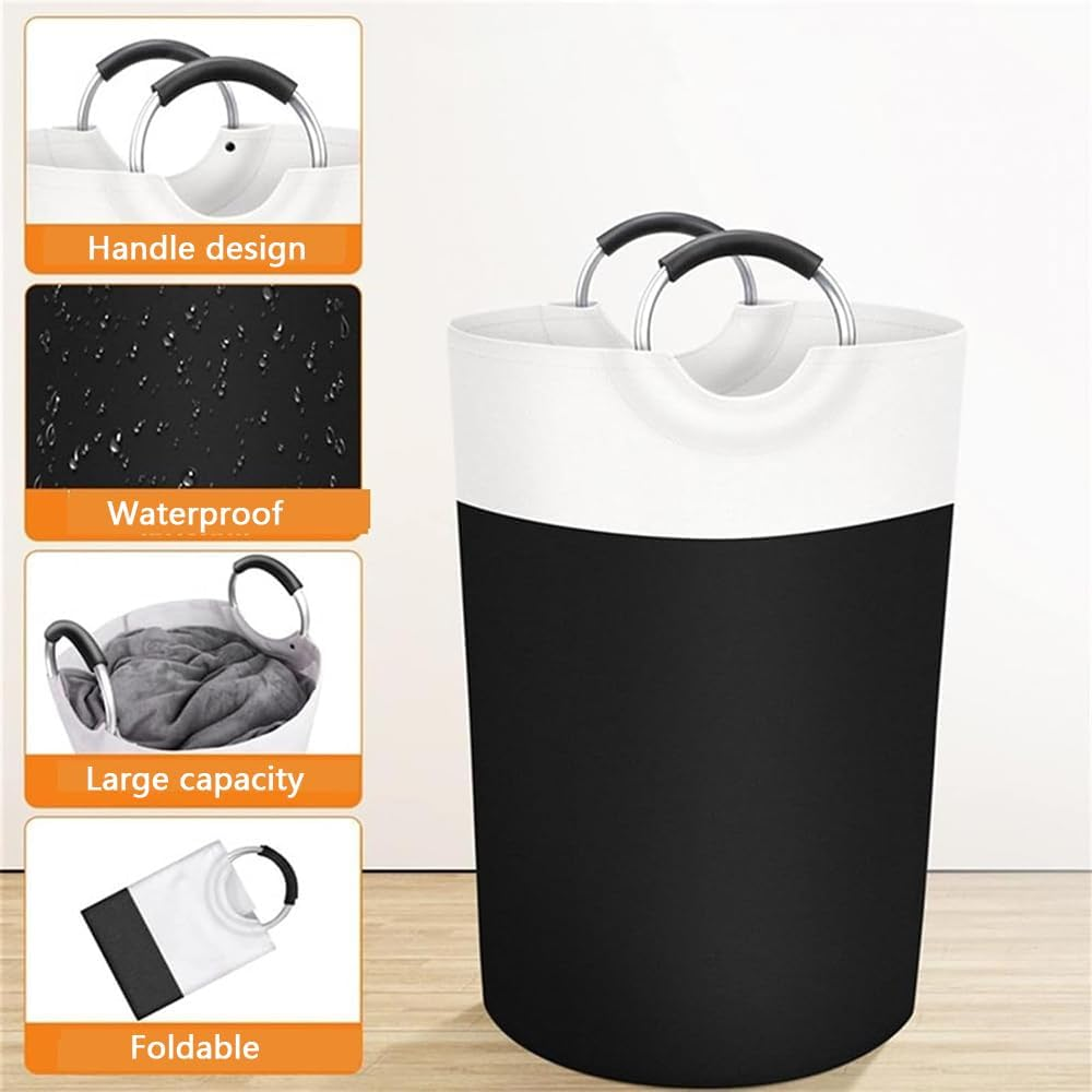 80L Laundry Basket &ndash; Collapsible Laundry Hamper with Waterproof Material, Foam-Protected Aluminum Handles, Large Capacity for College Dorm, Family, Black image number 3