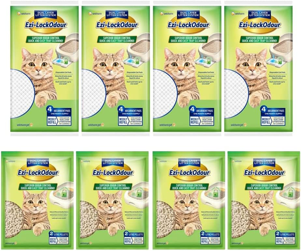 EZI-LOCKODOUR Bundle Absorbant Cat Pads X 4 Natural Mineral Zeolite Pellets 2L X 4