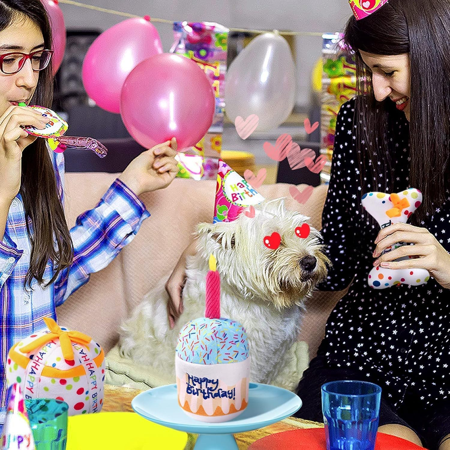 3Pcs Birthday Gifts for Dogs, Dog Squeaky Toys, Plush Pet Birthday Toys Birthday Theme Puppy Toys for Party Gifts image number 5