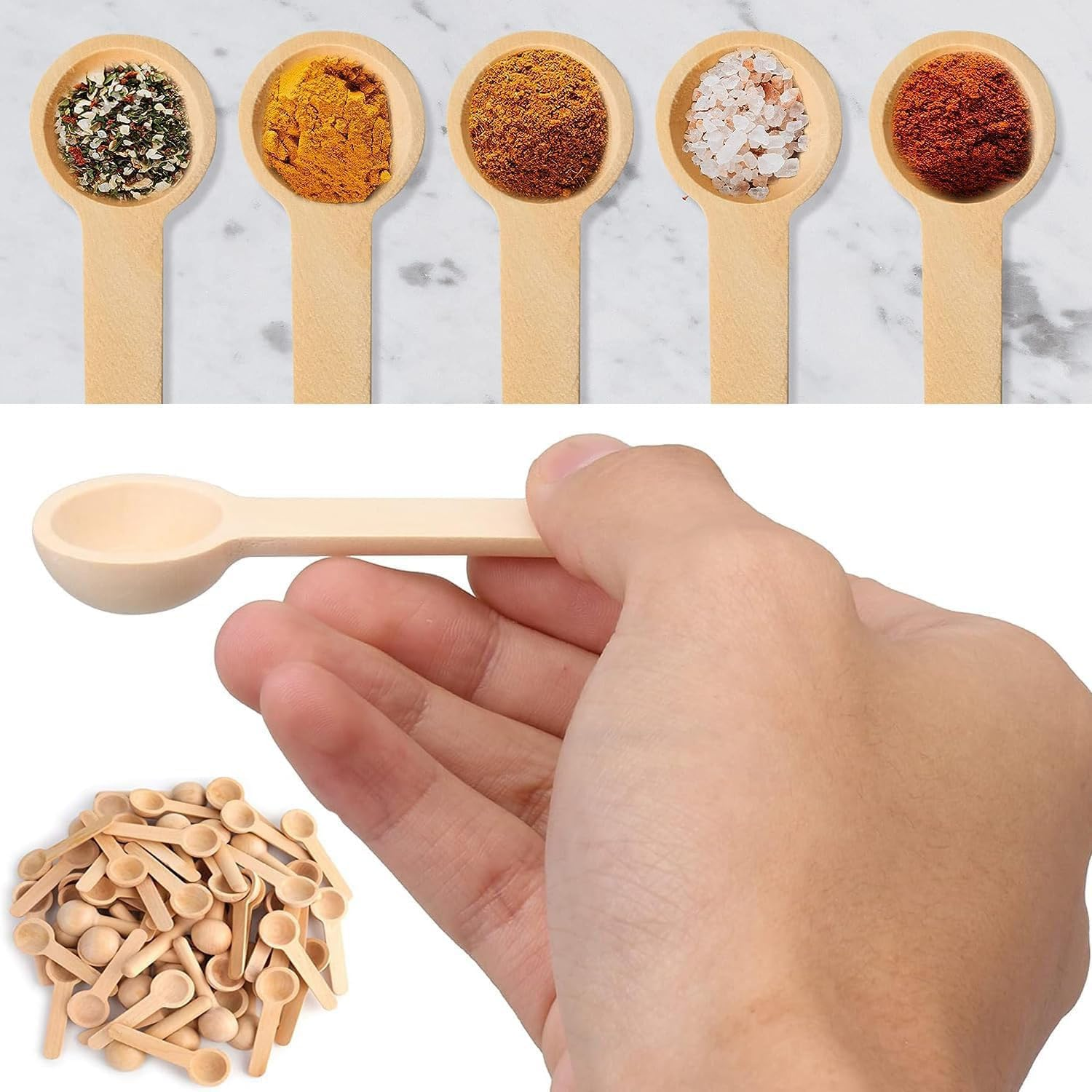 Shengsenfu Small -20 PCS Mini Bamboo Condiment Spoons for Salt Sugar Coffee Tea Honey and Jam Perfect for Seasoning Tasting and Stirring Small Wooden Kitchen Spoons Wooden Coffee image number 2