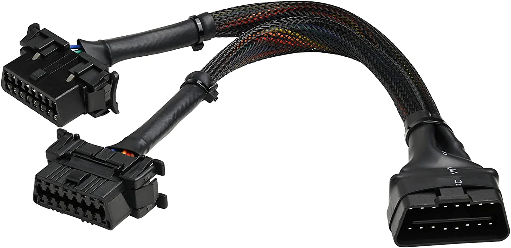Ikkegol 30Cm 16 Pin OBD2 OBDII J1962 Y Cable Cord Splitter Extension 1X Male to 2X Female Braid Connctor 12" image number 4