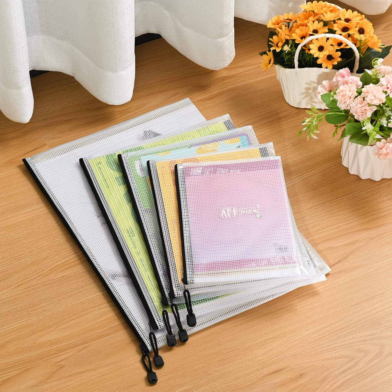 12Pcs B4 Zip Wallets, B4 Plastic Mesh Zipper Pouches,Clear B4 Zip Lock Document Folder File Folder